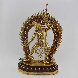 Hand Carved Gold Gilded and Face Painted Fine Quality Tibetan Buddhist Vajrayogini Dakini Copper Religious Statue Rupa from Patan, Nepal