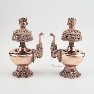 Fine Quality Handmade Tibetan Buddhist Copper Bhumba Set – Tibetan Buddhist Watering Vase for Ritual Purpose in Altar Shrine Monastery