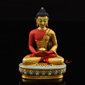 Fine Quality Gold Plated Hand Painted Amitabha Buddha / Opame Small Copper Ritual Statue for Altar / Shrine / Monastery from Patan, Nepal