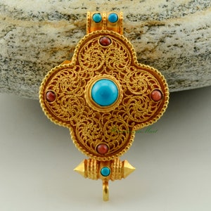 Hand Made Buddhist Tibetan Gold Plated Silver Siko Carvings Ghau Gau Pendant Prayer Box Jewelry from Patan, Nepal