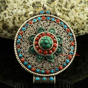 Beautiful Quality Lotus Flower Silver Tibetan Ritual Hand Made Ghau Gau Pendant Prayer Box from Patan, Nepal