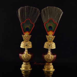 Fine Quality Hand Carved Buddhist Tibetan Gold Gilded Copper Bhumba Set Offering Ritual Vase for Shrine / Altar / Monastery from Patan Nepal