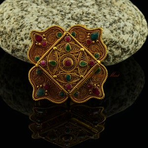 Buddhist Tibetan Gold Plated Filigree Hand Carvings Manjushri Ghau Ritual Shrine Prayer Box Pendant Jewelry from Patan, Nepal