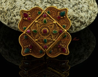 Gold Plated Filigree Manjushri Ghau Prayer Box Pendant, Nepal