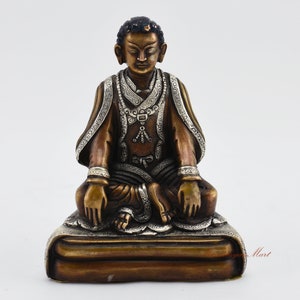 Fine Quality Oxidized Copper Alloy with Silver Plated Buddhist Tibetan Guru Marpa Statue from Patan, Nepal