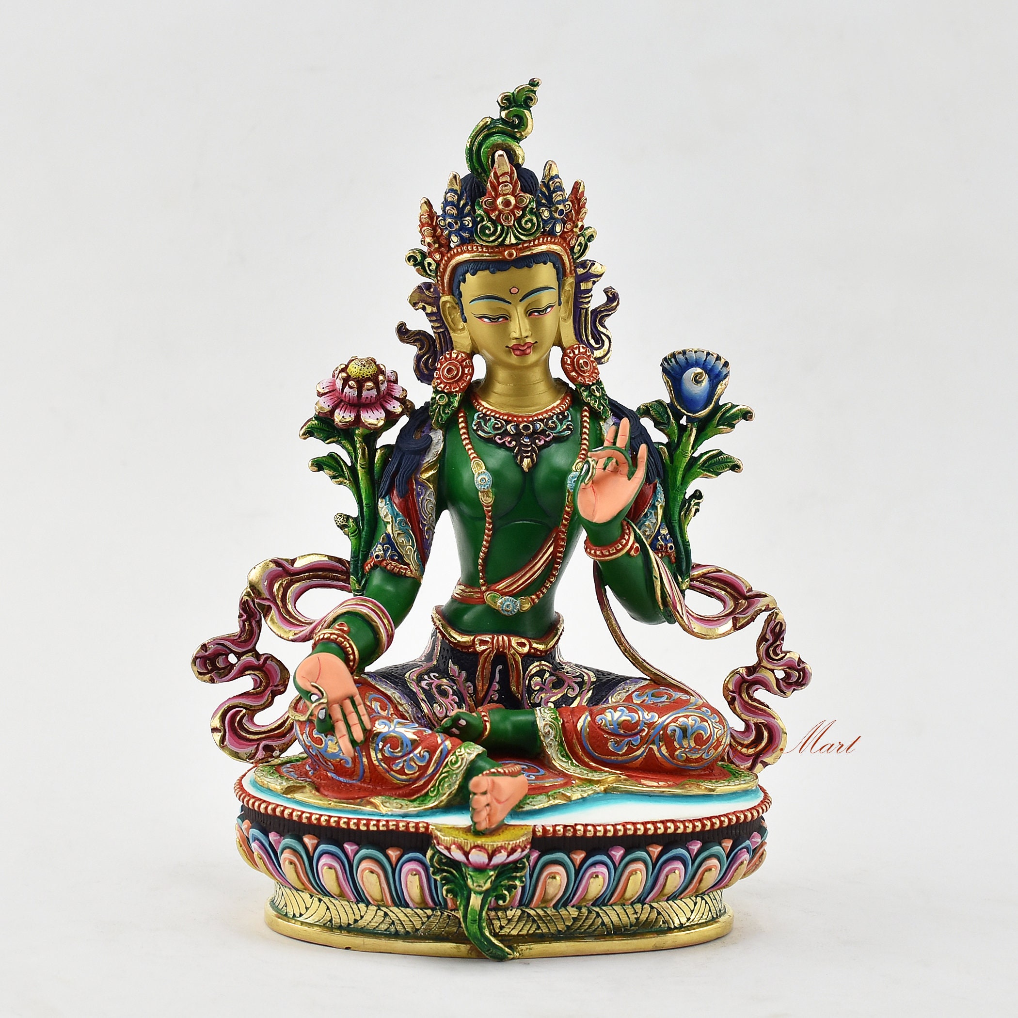 Hand Painted 24K Gold Gilded Green Tara Statue, Patan Nepal