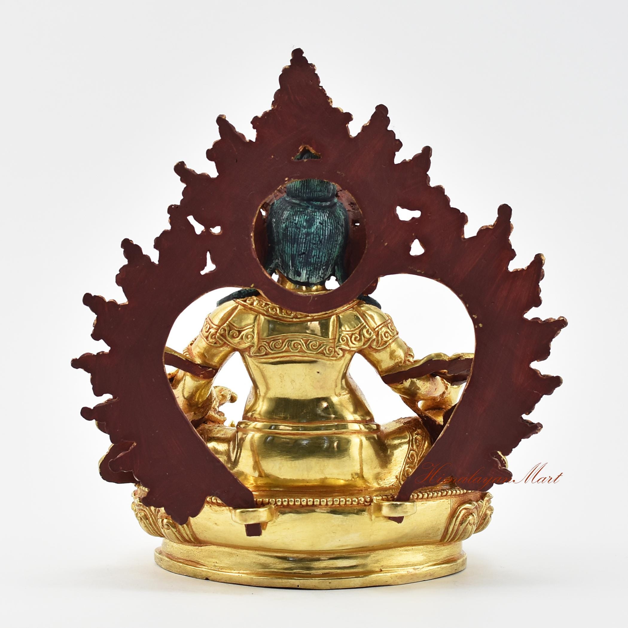 手彫りの金箔を施した黄色のジャンバラ像 - チベット仏教の銅製ルーパ