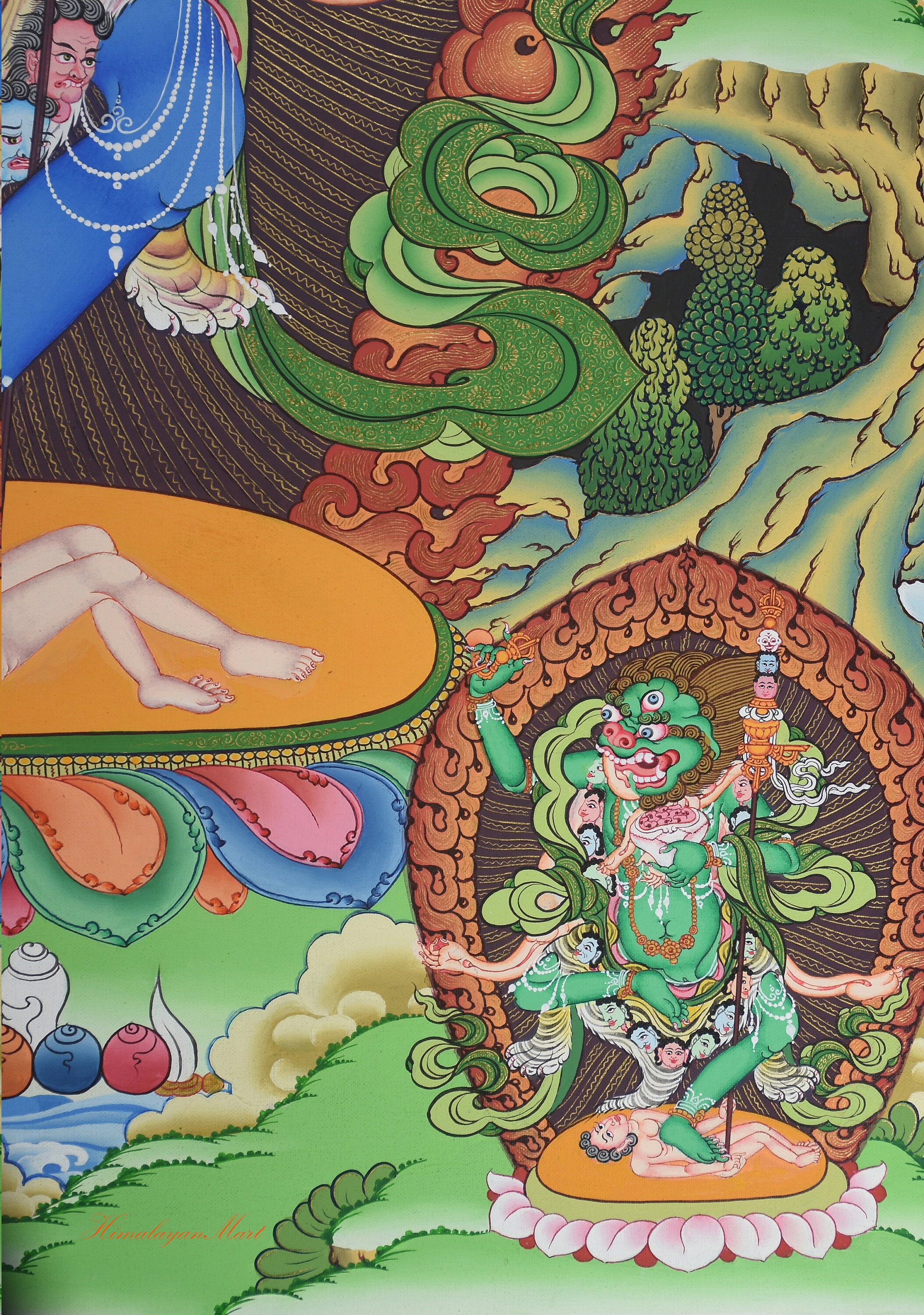 手描きのシムハムカ・ジョギニ・タンカ：チベットの宗教芸術 - Etsy 日本