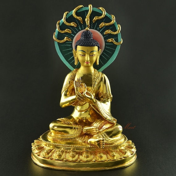 24K Gold Gilded Nagarjun Buddha Statue, Hand Carved Copper, Nepal
