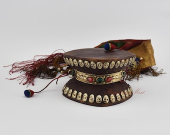 Hand Made Good Quality Spiritual Tantric Ritual Buddhist Tibetan Religious Ceremonial Chod Drum with Cover from Patan, Nepal