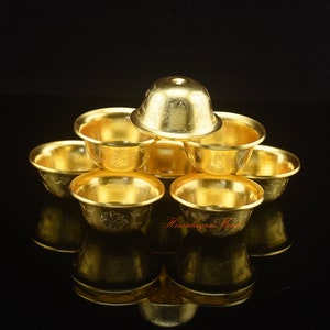 Fine Quality Ritual Water Offering 8 Pieces Bowls Set made from Copper and Gold Plated for Altar Shrine Monastery Ritual Water Offering