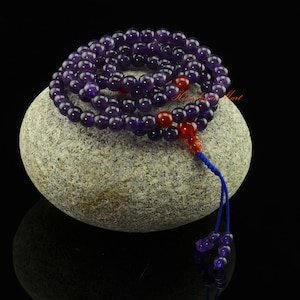 8 mm Amethyst 108 Prayer Beads Mala with Carnelian Partition Beads Buddhist Tibetan Meditation Spiritual Prayer Beads Japa Mala