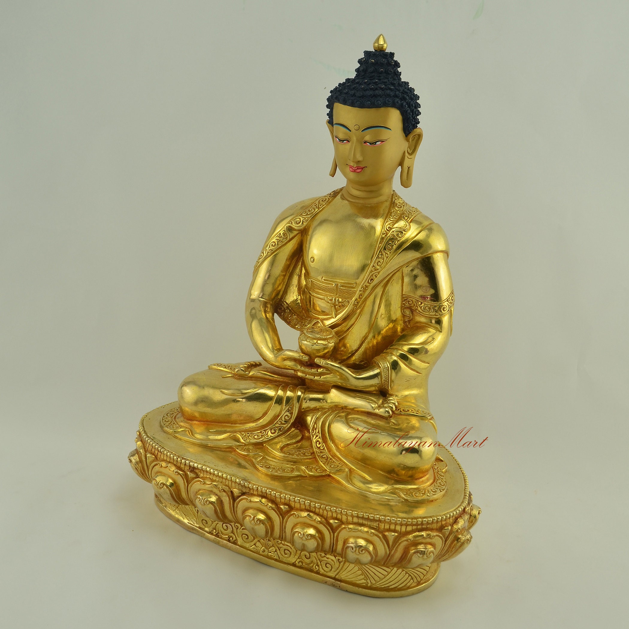 24K Gold Gilded Amitabha Buddha Statue: Hand Carved Tibetan Buddhist ...