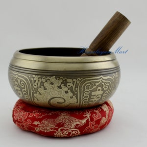 Hand Carving Vijf Metalen Tibetaans Boeddhisme Klankschaal Set Authentieke 5 Inch in Diameter Voor Spirituele Yoga Meditatie Healing Sound Nepal