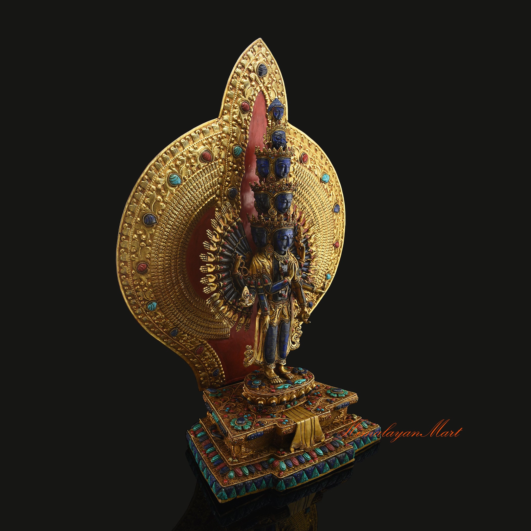 Gold Gilded Avalokiteshvara Statue: Tibetan Buddhist Copper Rupa With ...