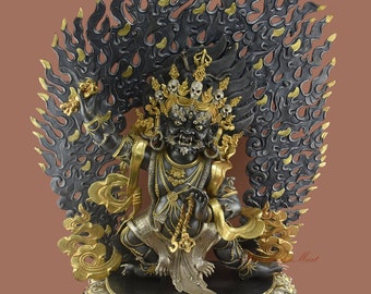 Excellent Quality Hand Carved Gold Gilded Silver Plated Copper Alloy in Oxidation Finish Vajrapani Chana Dorje Statue Rupa from Patan, Nepal