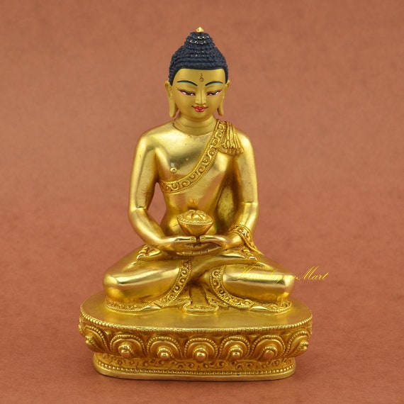 24K Gold Gilded Amitabha Buddha Statue, Hand Carved Copper Alloy