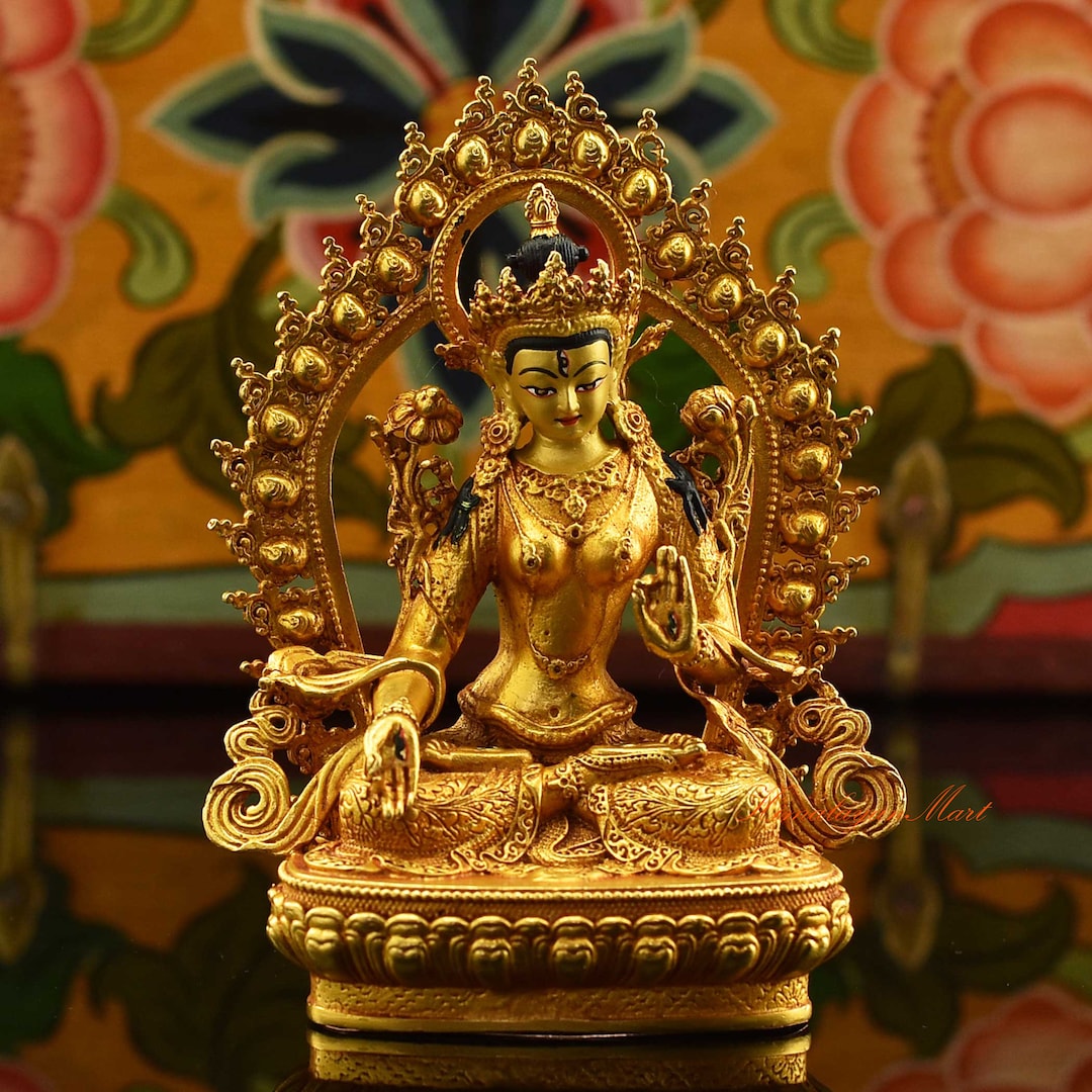 Gold Plated White Tara Statue: Framed Buddhist Copper Rupa - Etsy