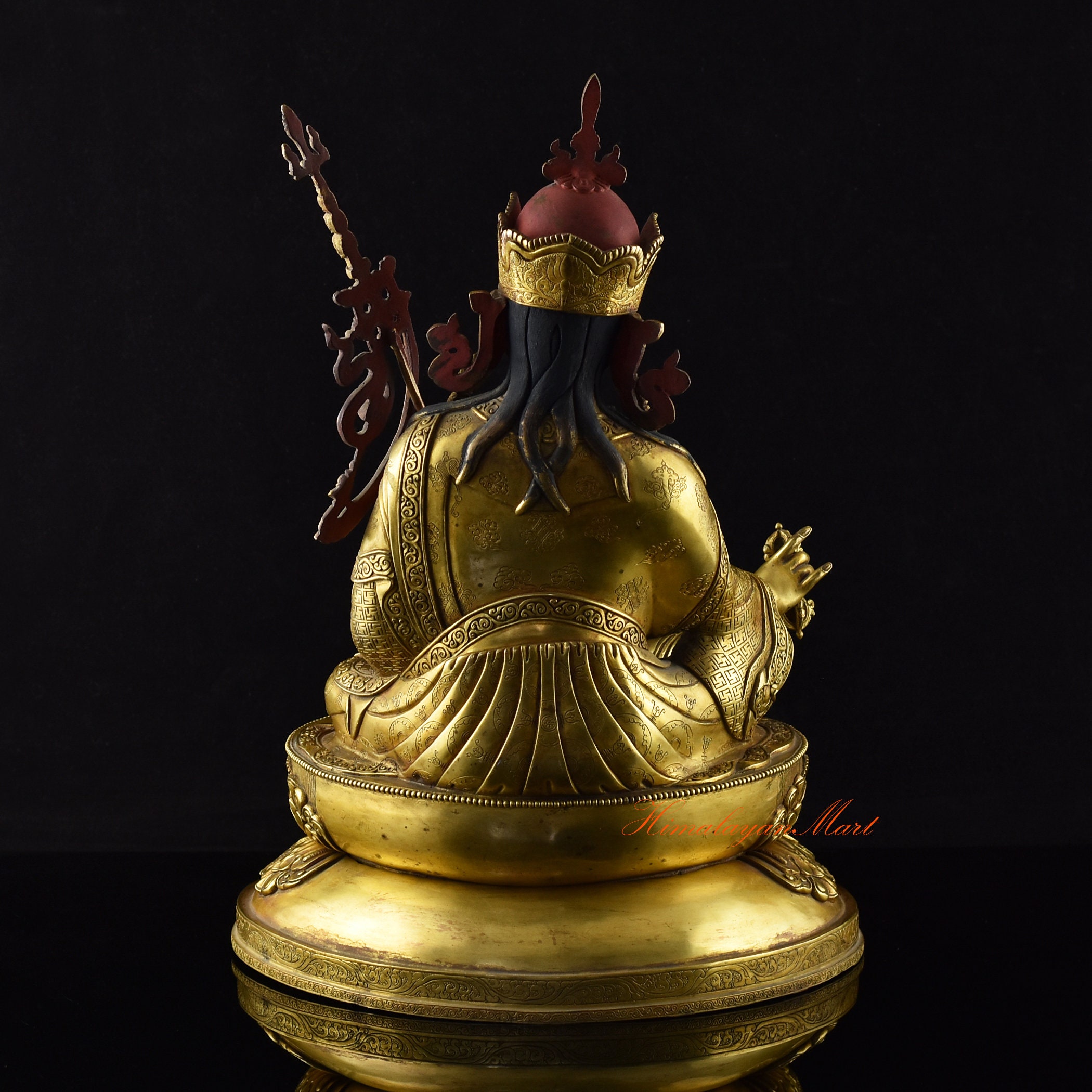 24K Gold Inlaid Guru Rinpoche Statue: Hand-carved Tibetan Buddhist Rupa ...