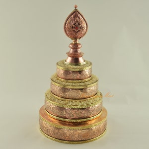 Hand Made Copper Tibetan Buddhist Religious Offering Mandala Set for Altar Shrine Monastery from Patan, Nepal
