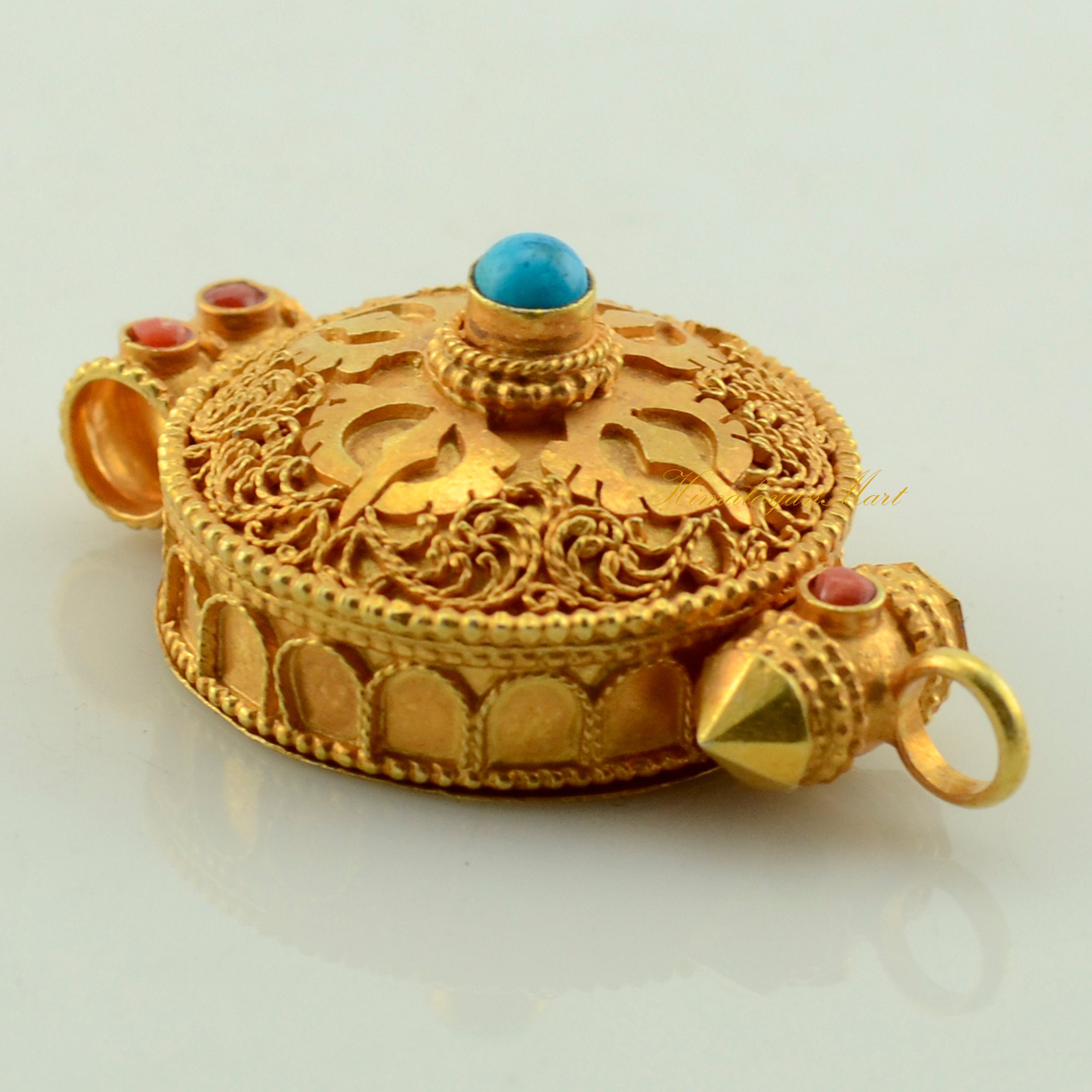 ネパール、パタン産、手作り仏教チベット金メッキビシュワ