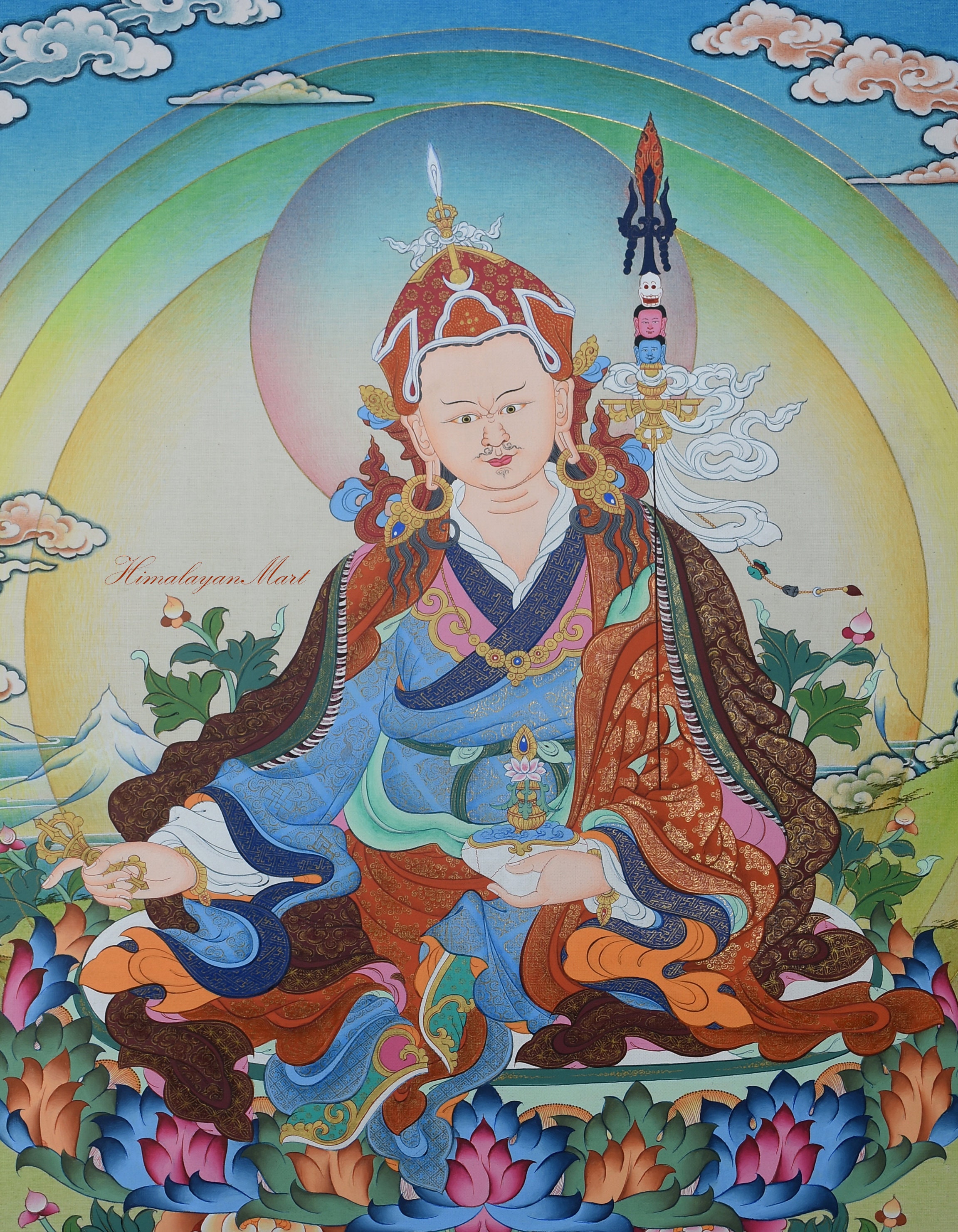 Thangka Guru Rinpoche Leinwandbild – 40x50 Cm Mit Goldenem Holzrahmen, Hochwertiger Druck