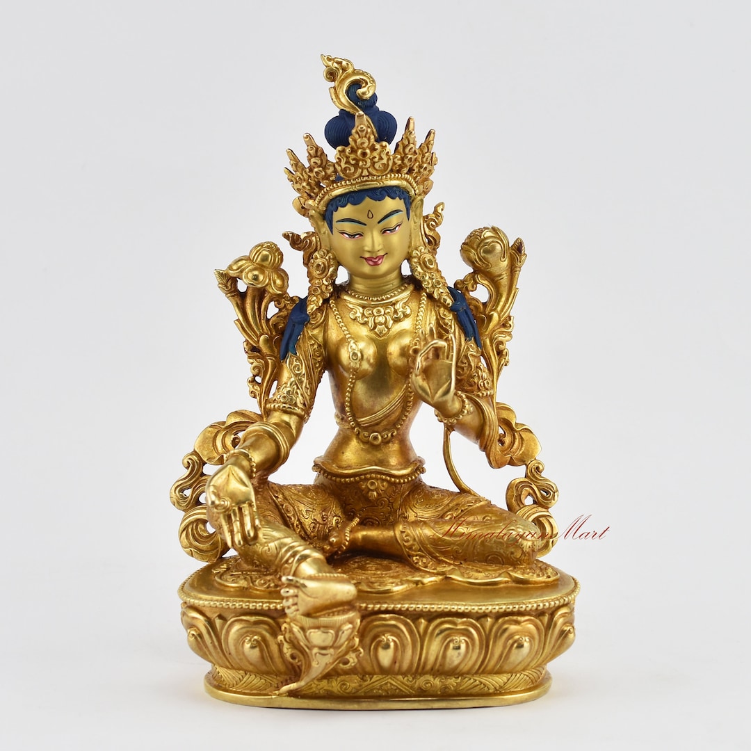 Gold Gilded Green Tara Statue: Hand-carved Buddhist Rupa From Nepal - Etsy