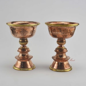 Beautifully Hand Made Religious Buddhist Tibetan Ritual Butter Lamps Set from Patan, Nepal – Offering Lamps for Shrine / Altar / Monastery