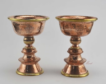 Handmade Copper Alloy Butter Lamps Set: Tibetan Buddhist Altar Decor