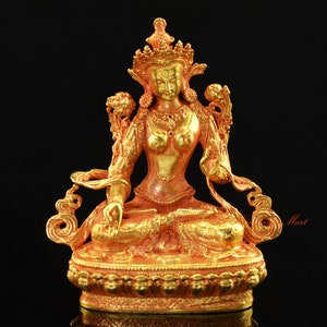 Fine Quality Gold Plated Dholkar / White Tara Buddha Small Copper Statue for Altar / Shrine / Monastery from Patan, Nepal