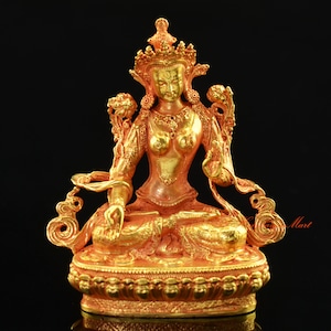 Fine Quality Gold Plated Dholkar / White Tara Buddha Small Copper Statue for Altar / Shrine / Monastery from Patan, Nepal