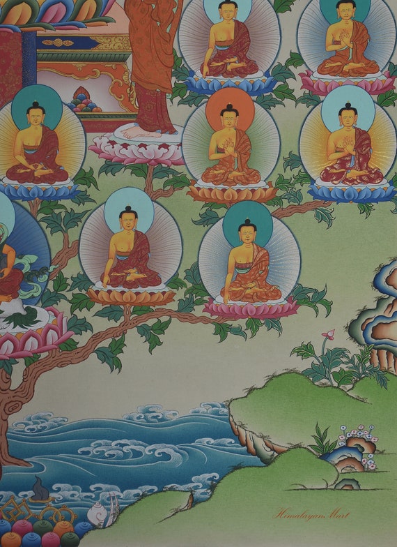 35体の仏像タンカ：手描きの綿キャンバスチベット巻物 - Etsy 日本