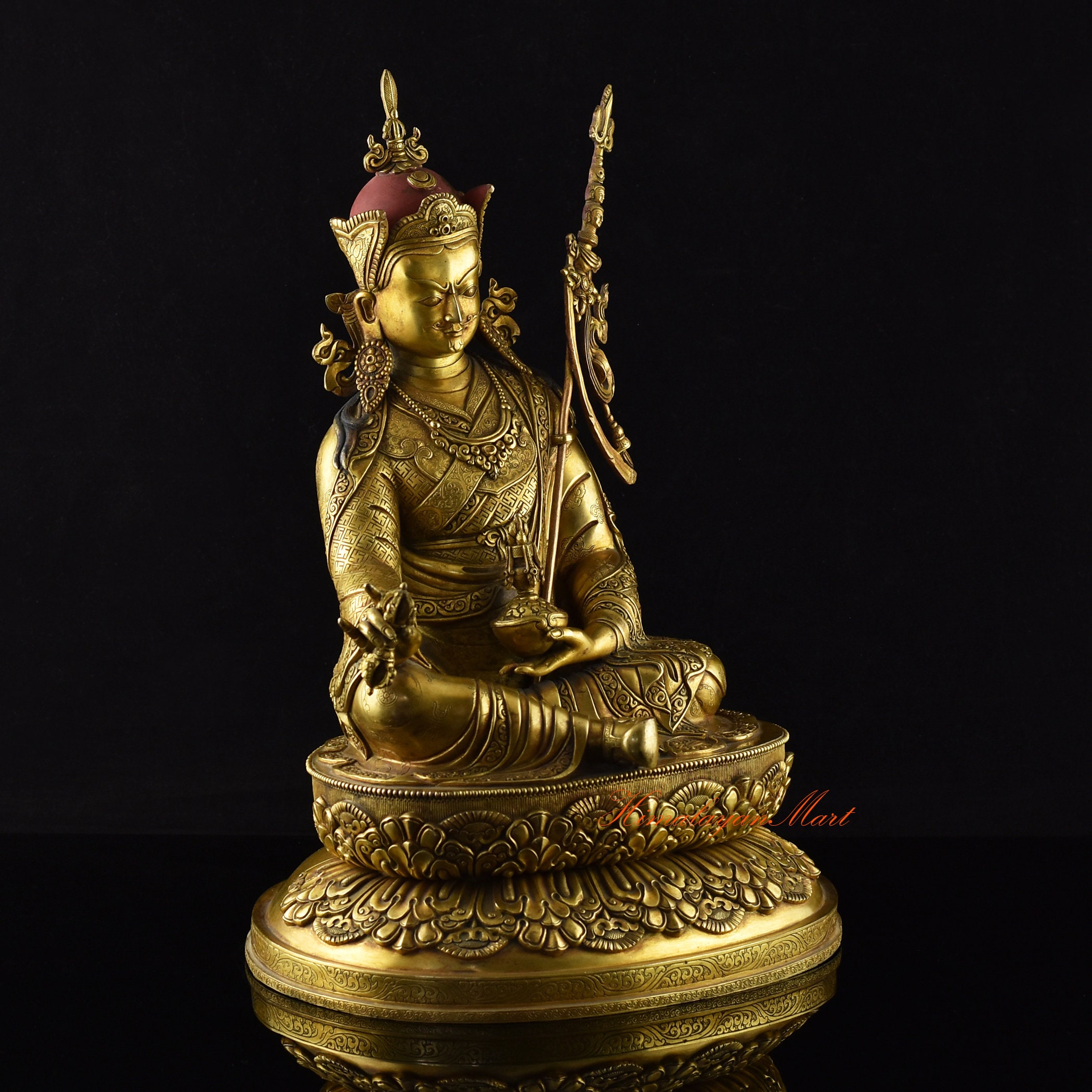 24K Gold Inlaid Guru Rinpoche Statue: Hand-carved Tibetan Buddhist Rupa ...