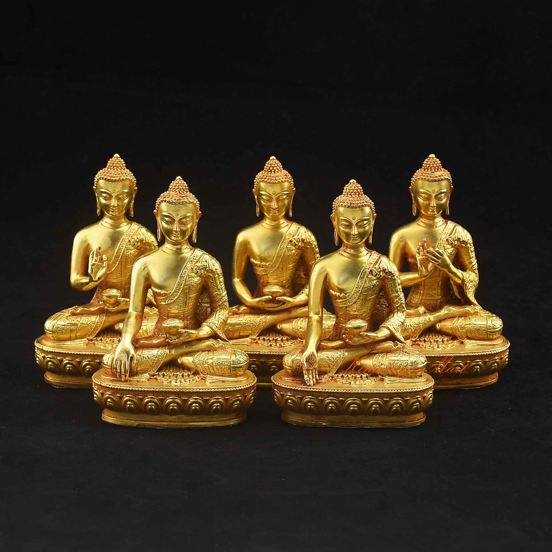 Fine Quality Gold Plated Five Dhyani Buddha / Pancha Buddha