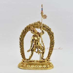 Fine Quality Hand Carved Gold Inlaid and Face Painted Tibetan Buddhist Vajrayogini Jogini Dakini Copper Religious Statue from Patan, Nepal