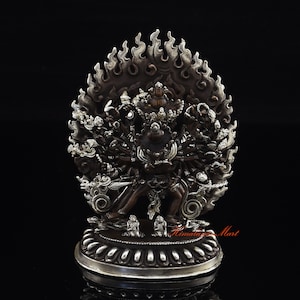 Fine Quality Oxidized with Silver Plated Tibetan Buddhist Kalachakra with Vishvatmata Statue From Patan, Nepal
