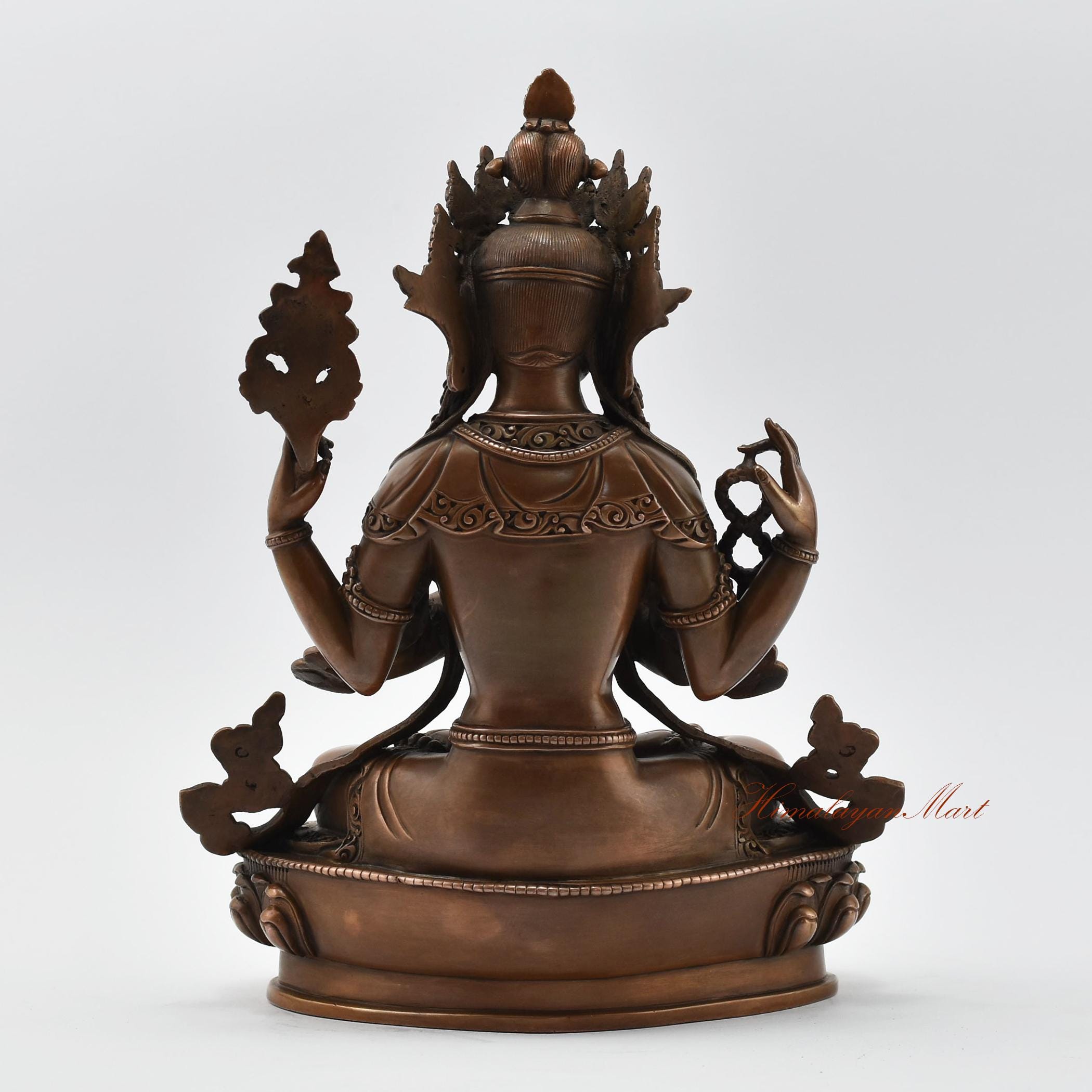 Hand Carved Chenrezig Buddha Statue: Copper Oxidation Finish