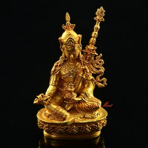 Fine Quality Tibetan Buddhist Guru Rinpoche / Padmasambhava Copper Alloy with Gold Plated Statue from Patan, Nepal