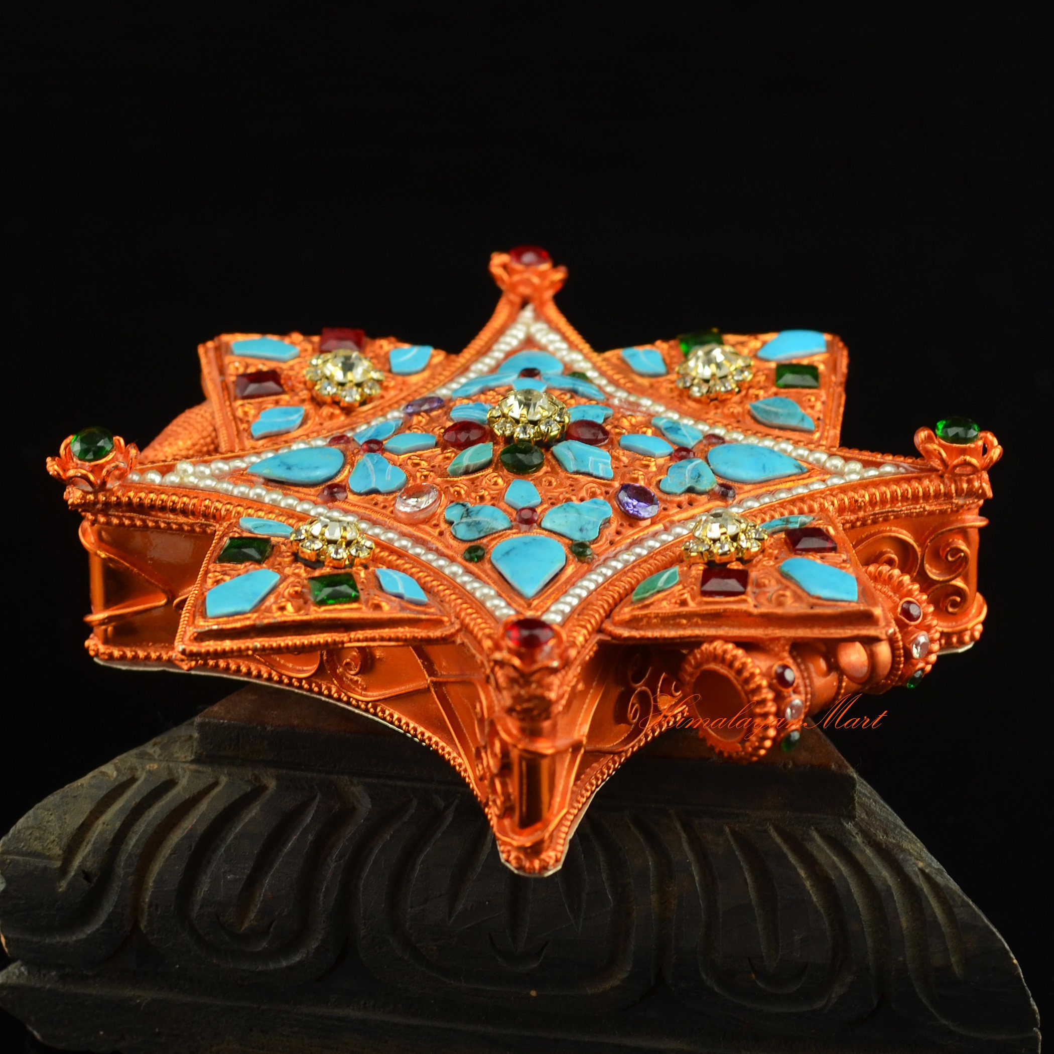 Hand Carved Gold Plated Ghau Prayer Box Pendant: Tibetan Amulet