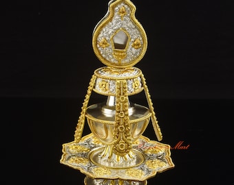 Fine Quality Gold & Silver Plated Tibetan Buddhist Copper Tsebum – Long Life Vase frm Patan Nepal – Ritual Offering Shrine, Altar, Monastery