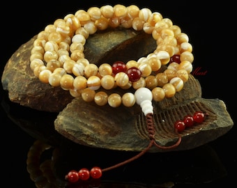 7.5 mm Natural Mother of Pearl 108 Prayer Beads Tibetan Buddhist Jewelry Japa Mala for Meditation