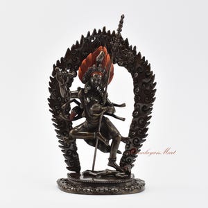 Fine Quality Hand Carved Tibetan Buddhist Religious Troma Nagmo Jogini Dakini Copper Statue Rupa in Oxidation Finish from Patan, Nepal