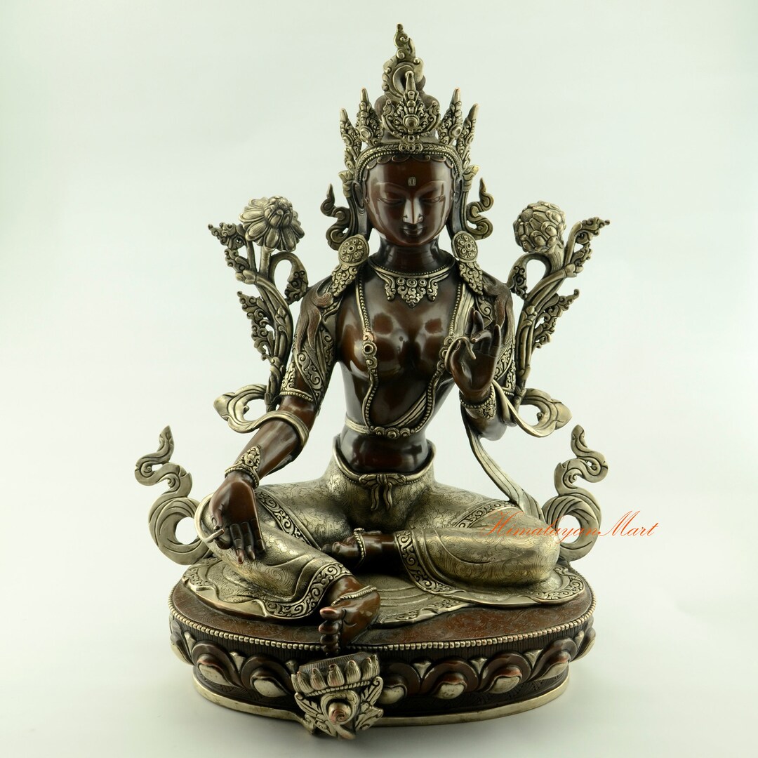 Hand Carved Green Tara Statue: Silver Plated Copper Buddhist Rupa - Etsy