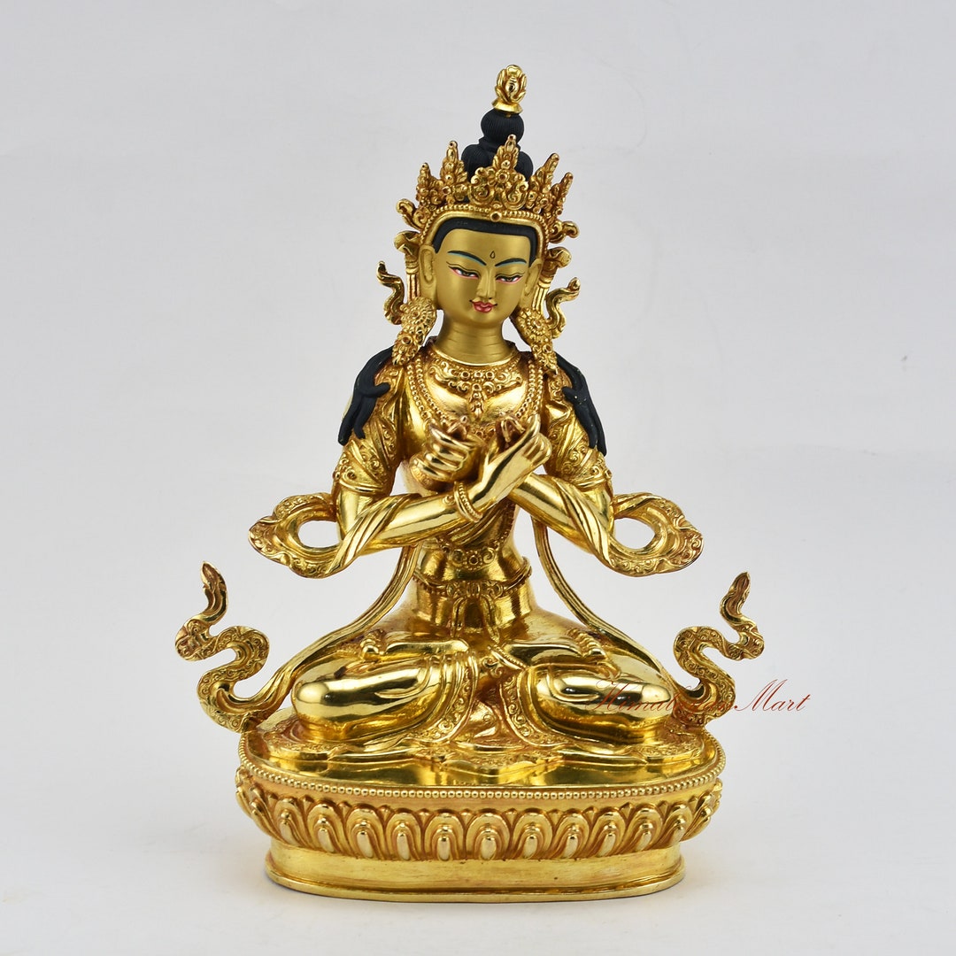 Hand Carved 24 Karat Gold Gilded and Hand Painted Face Tibetan Buddhist ...