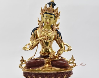 Gold Gilded Vajrasattva Statue: Hand-Painted Tibetan Buddhist Copper Rupa