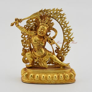 Fine Quality Gold Plated Buddhist Tibetan Ritual Ceremonial Religious Black Manjushri / Jampel Nagpo Copper Statue Rupa from Patan, Nepal