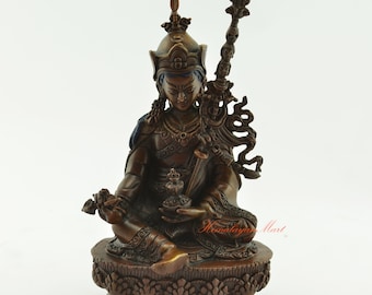 Tibetan Buddhism copper gilt Coloured painting Padmasambhava Buddha statue 