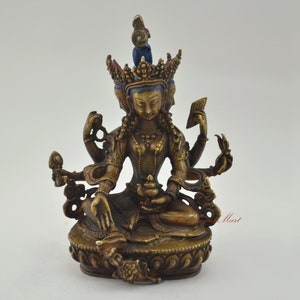 Fine Quality Tibetan Buddhist Vasundhara / Basundhara Copper Statue in Oxidation Finish from Patan, Nepal
