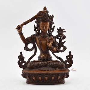 Finely Hand Carved Copper Alloy in Oxidation Finish Tibetan Buddhism Manjushri / Jambiyang Statue Rupa from Patan, Nepal Home Decor