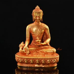 Fine Quality Gold Plated Menla / Medicine Buddha Small Copper Statue for Altar / Shrine / Monastery from Patan, Nepal